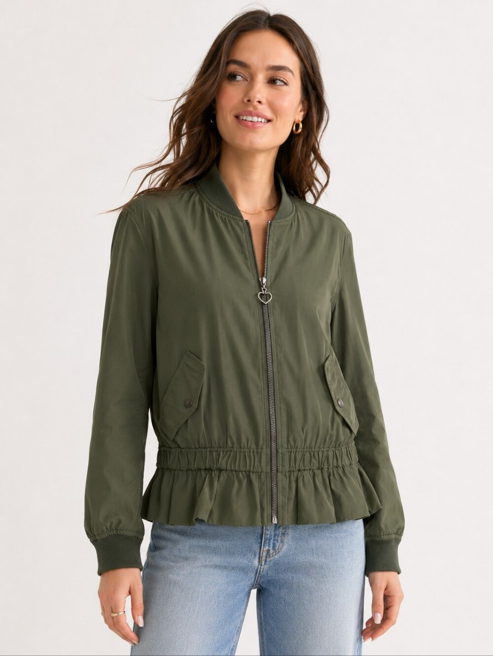Kate Spade New York Olive Green Peplum Bomber Jacket Size Small